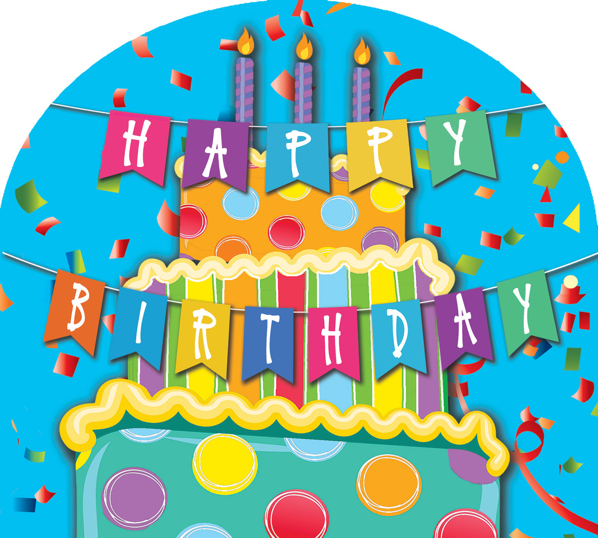 Happy Birthday-Arbor Mate garden flag featuring colorful balloons, displayed outdoors in a festive garden setting.