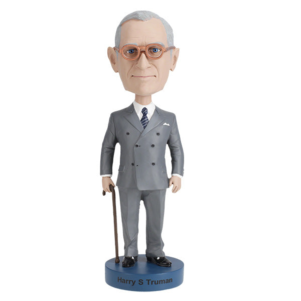 Close-up of the Harry S Truman V2 Bobblehead featuring detailed craftsmanship, standing about 8 inches tall with Truman in a classic suit.