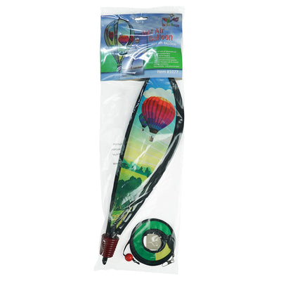 Colorful Hot Air Balloon spinner in vibrant fabric spinning in a garden setting, showcasing unique designs on each panel as it catches the wind.