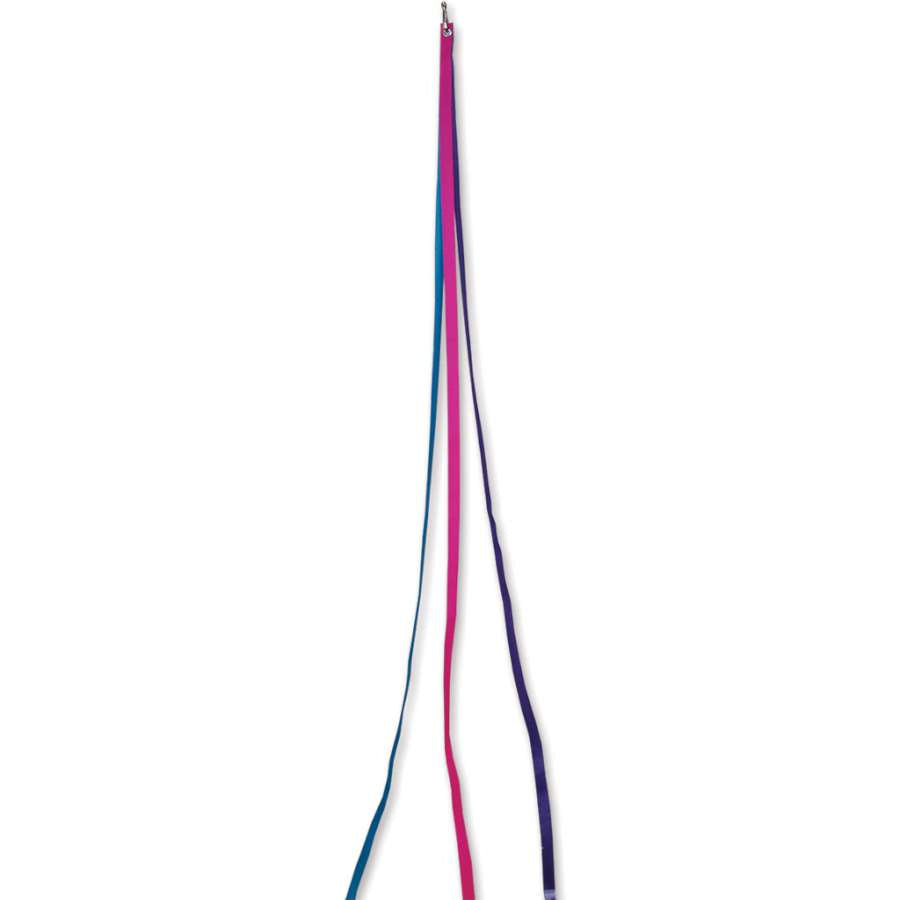 Set of 12 Hot Cut Streamer Kite Tails in vibrant neon colors, measuring 3 feet each, displayed attaching to a colorful kite in the sky.