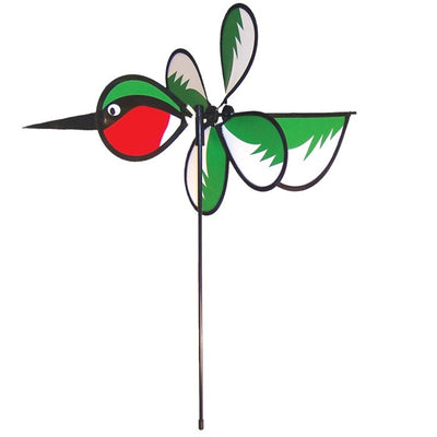 Hummingbird Baby Spinner with colorful design displayed outdoors, showcasing a vibrant baby hummingbird spinning in the garden.