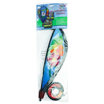Hummingbird Flowers Hot Air Balloon spinner with colorful flower and hummingbird designs, spinning gracefully in an outdoor setting.
