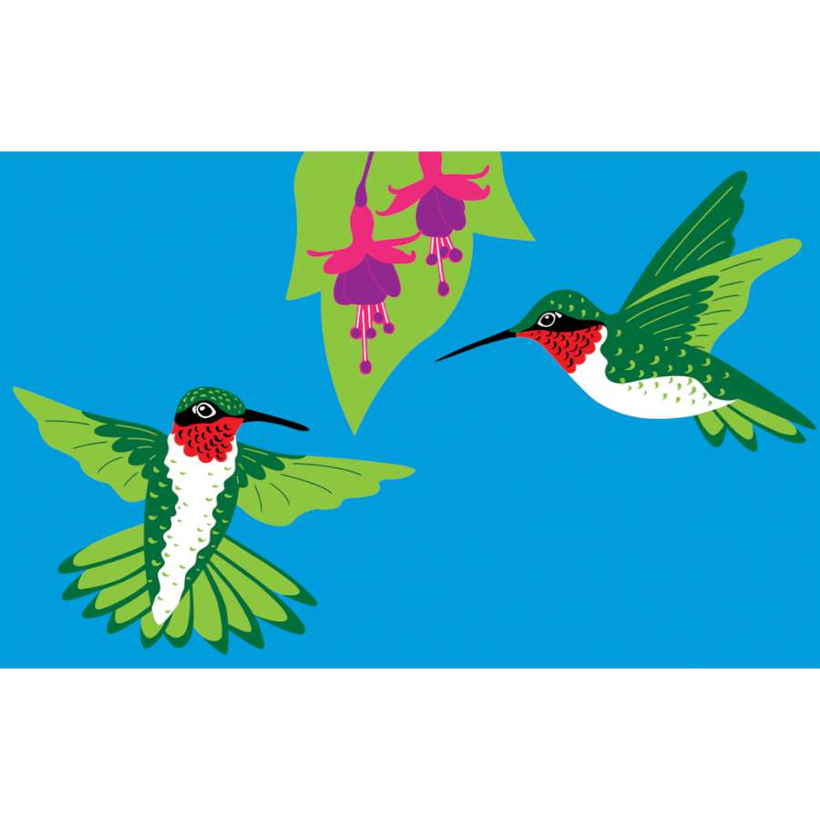 Vibrant Hummingbird windsock measuring 40 inches with embroidered applique design, fluttering beautifully in a garden setting.