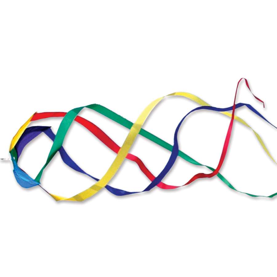22-inch Hypno Twister rainbow kite tail with tapered ends spinning in the breeze against a clear sky, enhancing kite displays.