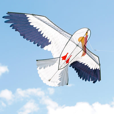 Alt Text: "70" Pelican Kite in flight, showcasing realistic bird design against a bright blue sky, perfect for beach or outdoor fun.