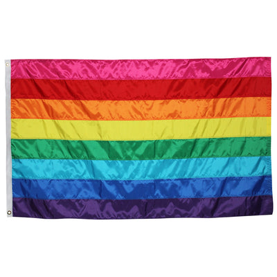 **Alt Text** Historic Pride 3x5 Grommet Flag displaying Gilbert Baker's eight-stripe design outdoors, symbolizing LGBTQ+ pride and diversity.
