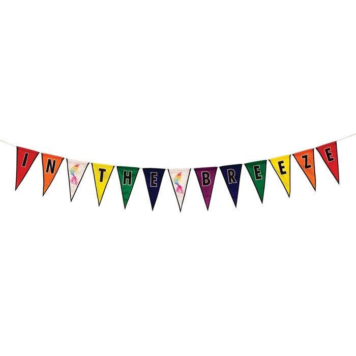 Colorful In the Breeze Festive Pennant String with vibrant triangular flags and fun fish designs, ideal for festive outdoor decorations.