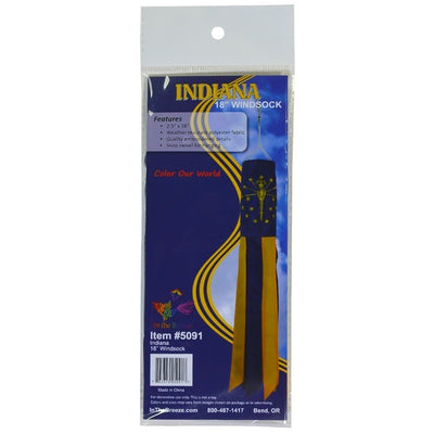 Indiana 18" Windsock featuring bright colors and applique design along with 6 rainbow tails gently fluttering in the breeze outdoors.