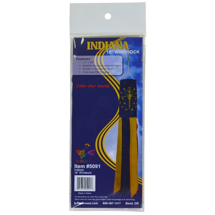 Indiana 18" Windsock featuring bright colors and applique design along with 6 rainbow tails gently fluttering in the breeze outdoors.