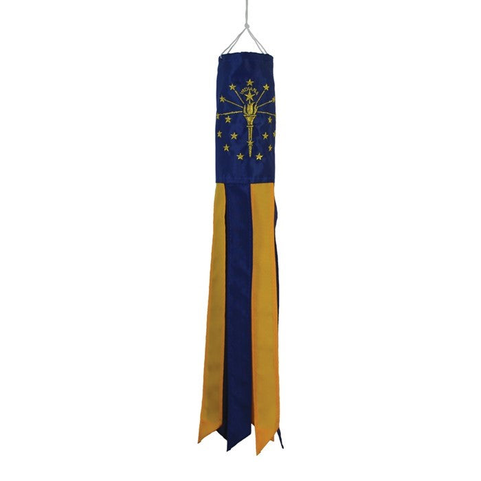 Indiana 18" Windsock featuring bright colors and applique design along with 6 rainbow tails gently fluttering in the breeze outdoors.