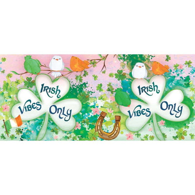 Irish Vibes Windsock featuring bright colors and the phrase 'Irish Vibes Only' flying in the breeze in an outdoor garden setting.