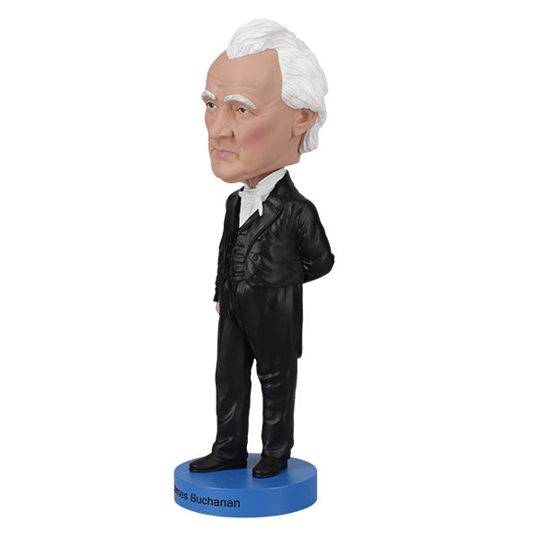 James Buchanan Bobblehead with detailed likeness, wearing classic presidential attire, displayed on an office desk against a clean background.