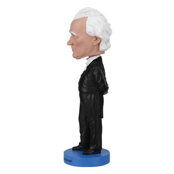 James Buchanan Bobblehead with detailed likeness, wearing classic presidential attire, displayed on an office desk against a clean background.