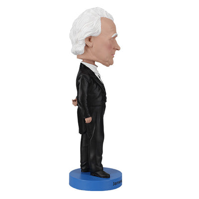 James Buchanan Bobblehead with detailed likeness, wearing classic presidential attire, displayed on an office desk against a clean background.