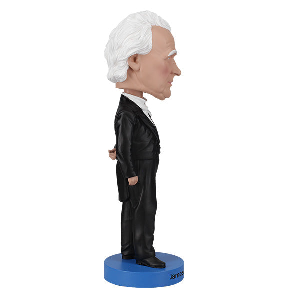 James Buchanan Bobblehead with detailed likeness, wearing classic presidential attire, displayed on an office desk against a clean background.