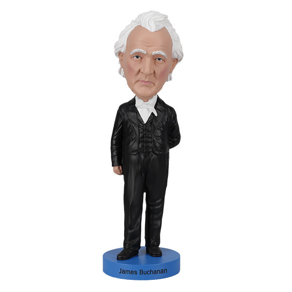 James Buchanan Bobblehead with detailed likeness, wearing classic presidential attire, displayed on an office desk against a clean background.