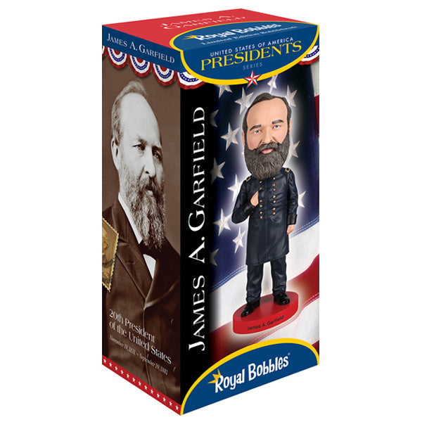 James Garfield Bobblehead standing 7 inches tall, featuring historical attire and a detailed, thoughtful expression suitable for collectors and history lovers.