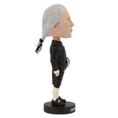 James Madison bobblehead showcasing intricate detailing, featuring the likeness of America's 4th President in a colorful display.
