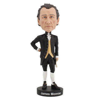 James Monroe bobblehead showcasing detailed features, crafted from heavyweight polyresin, and symbolizing the 5th President of the United States in vibrant colors.