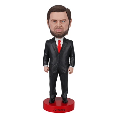 JD Vance Bobblehead standing 8 inches tall, meticulously detailed with a lively spring-mounted head, perfect for display in any collection.