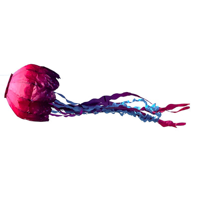 Colorful Jellyfish Big Breeze WindsockTM with flowing tentacles swaying in the wind, displayed in an outdoor setting to enhance the atmosphere.