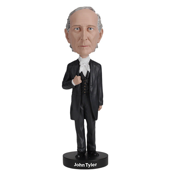 John Tyler Bobblehead, approximately 7 inches tall, showcasing detailed historical features and presidential attire, perfect for collectors and fans of American history.