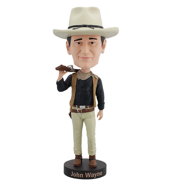 John Wayne Cowboy bobblehead standing 8 inches tall, showcasing detailed attire and accessories, perfect for fans of classic Western films.