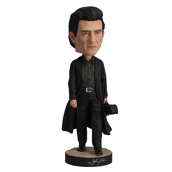 Johnny Cash Bobblehead featuring the iconic Man in Black in detailed finish, measuring 8 inches, perfect for collectors and fans of country music.