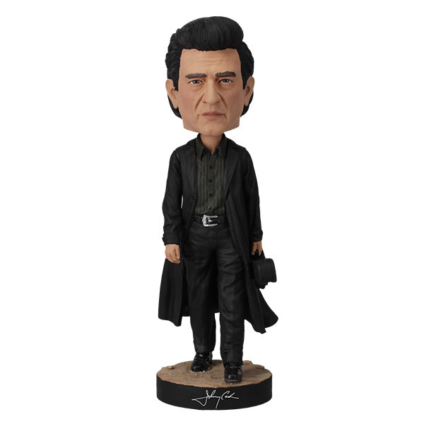 Johnny Cash Bobblehead featuring the iconic Man in Black in detailed finish, measuring 8 inches, perfect for collectors and fans of country music.
