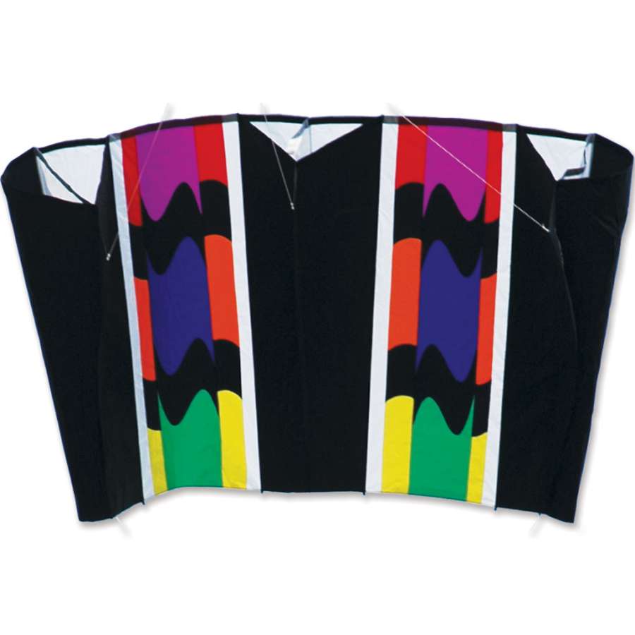 Jumbo Power Sled 36 Kite in vibrant colors soaring against a clear sky, measuring 127 x 59 inches, perfect for lifting laundry and outdoor fun.