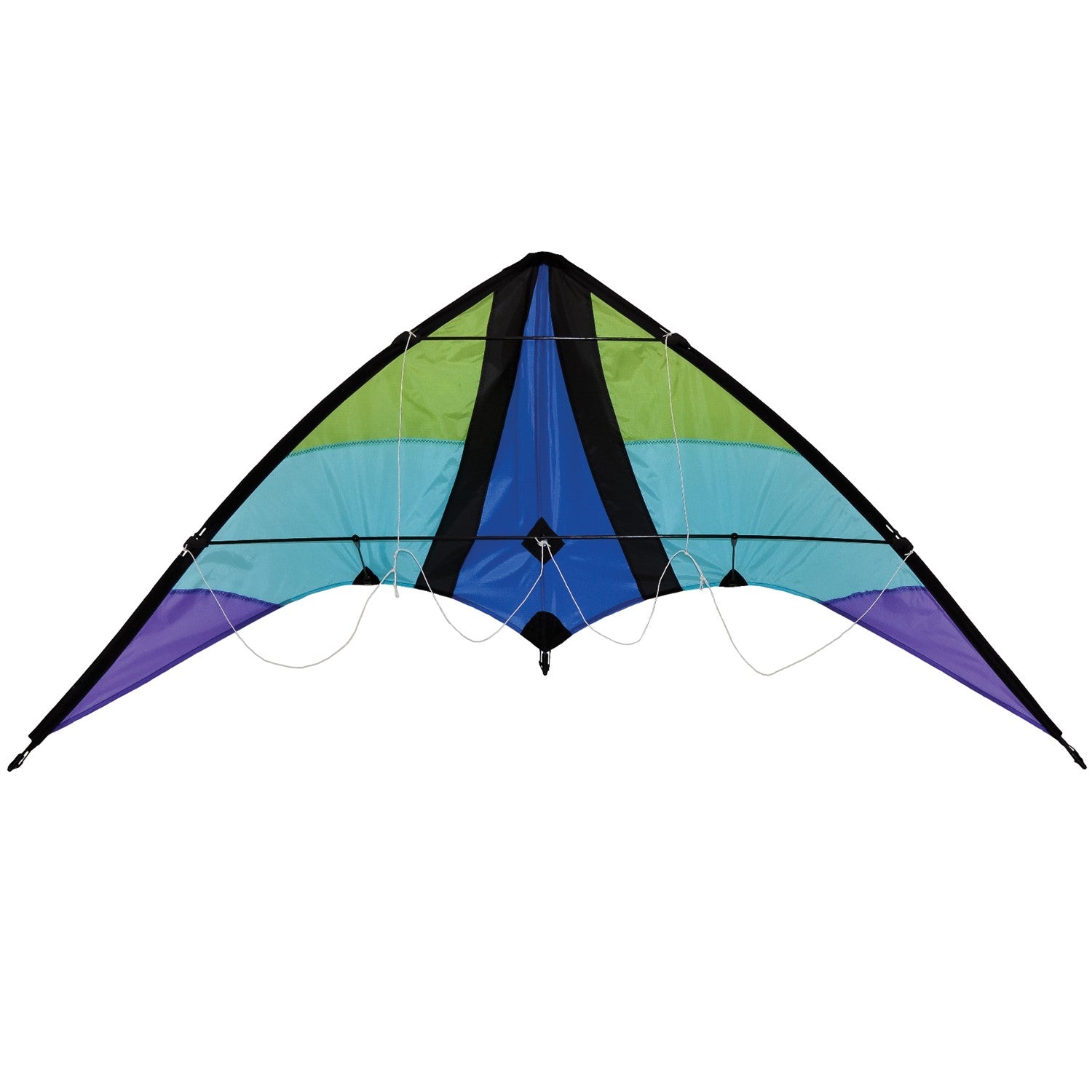 Kai 63' Sport Kite soaring against a bright blue sky, featuring vivid colors and a sleek two-line design ideal for outdoor enthusiasts.