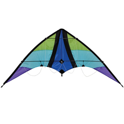 Kai 63' Sport Kite soaring against a bright blue sky, featuring vivid colors and a sleek two-line design ideal for outdoor enthusiasts.
