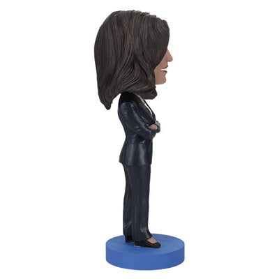 Kamala Harris Bobblehead featuring a detailed likeness of the Vice President in a blazer, bobbling head and vibrant colors, perfect for display.