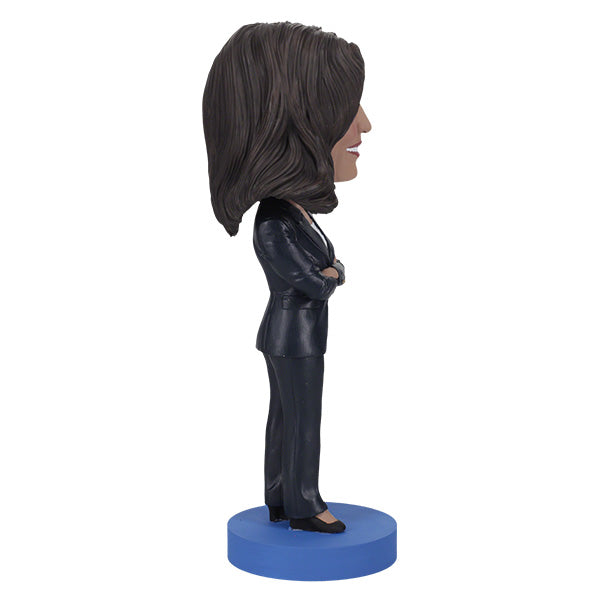 Kamala Harris Bobblehead featuring a detailed likeness of the Vice President in a blazer, bobbling head and vibrant colors, perfect for display.