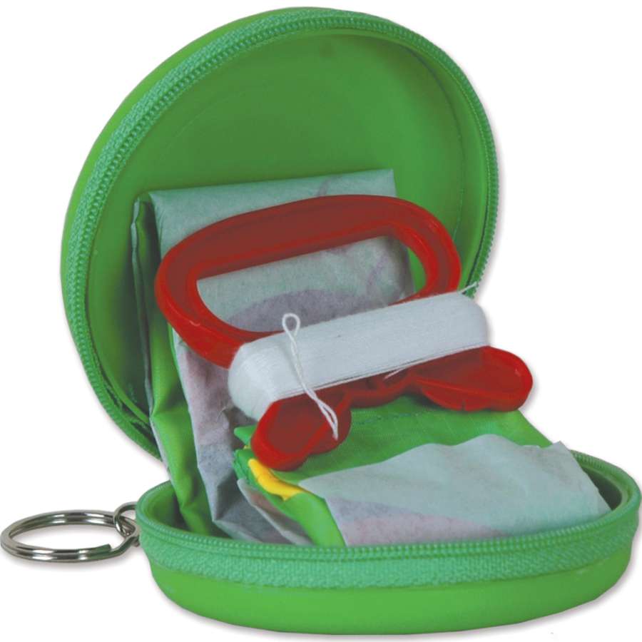 Keychain Kite - Skull & Bones displayed in a bright outdoor setting, showcasing its colorful fabric and compact design ready for flying.