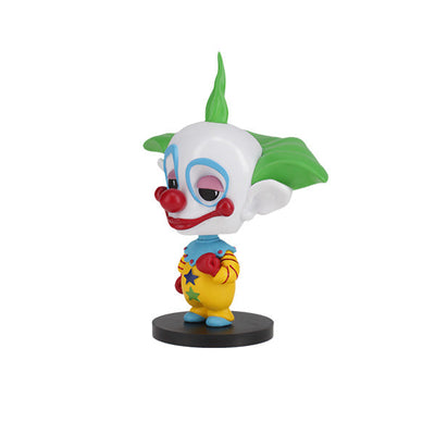 Killer Klowns - Shorty Go! Bobbles, a 3-inch tall horror-inspired bobblehead made from durable PVC, displayed on a shelf with other collectibles.