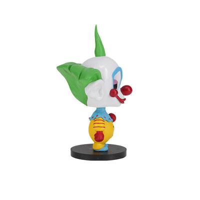 Killer Klowns - Shorty Go! Bobbles, a 3-inch tall horror-inspired bobblehead made from durable PVC, displayed on a shelf with other collectibles.