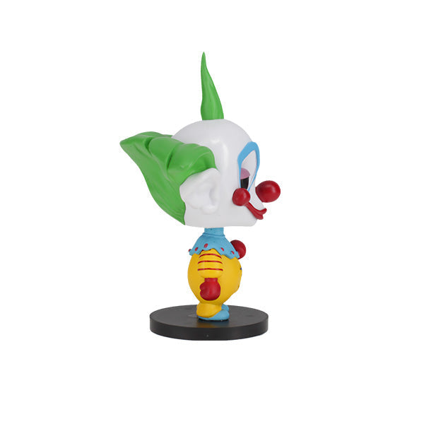 Killer Klowns - Shorty Go! Bobbles, a 3-inch tall horror-inspired bobblehead made from durable PVC, displayed on a shelf with other collectibles.
