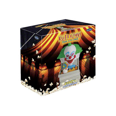 Killer Klowns - Shorty in Pizza Box Bobblehead showcased in a colorful pizza box with vibrant detailing and an expressive grin.