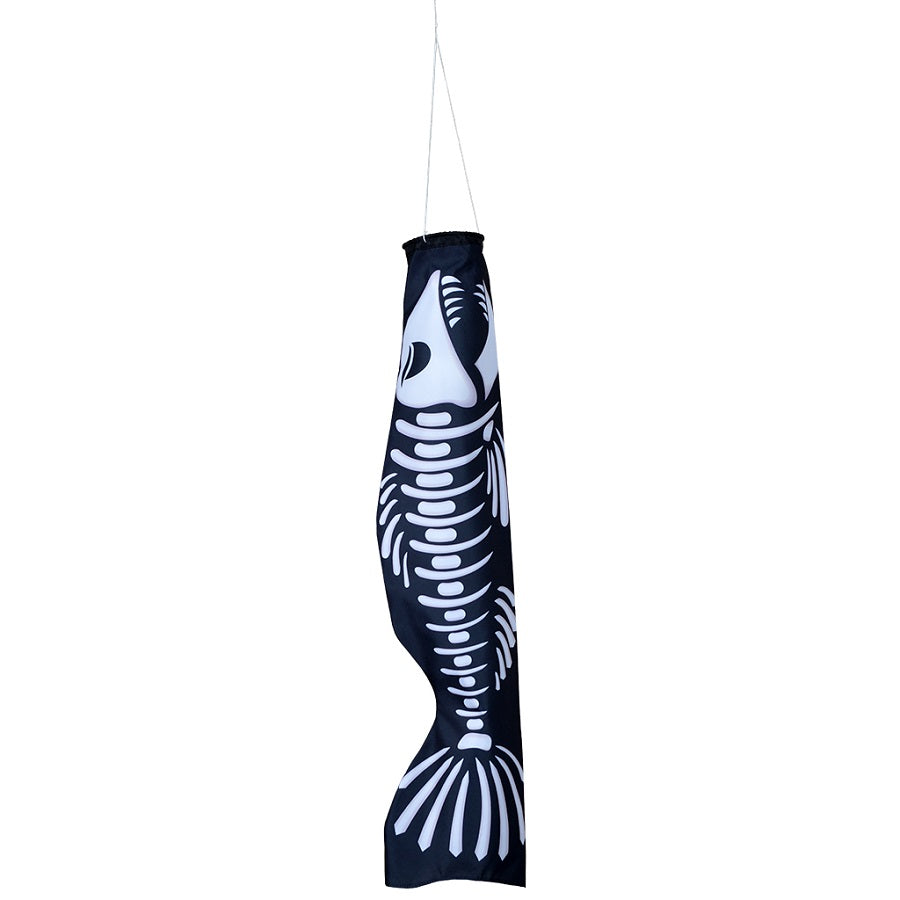 Koi Windsock - Skeleton design hanging outdoors, showcasing vibrant colors that flutter gently in the breeze, enhancing garden aesthetics.