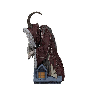 Krampus Bobblehead featuring intricate details and vibrant colors, stands 8 inches tall, embodying holiday spirit with a horror twist.