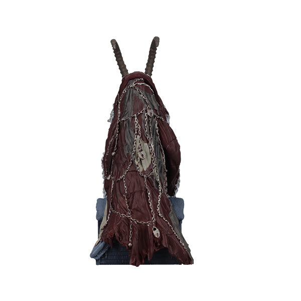 Krampus Bobblehead featuring intricate details and vibrant colors, stands 8 inches tall, embodying holiday spirit with a horror twist.