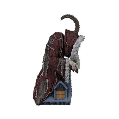 Krampus Bobblehead featuring intricate details and vibrant colors, stands 8 inches tall, embodying holiday spirit with a horror twist.