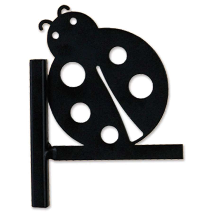 Ladybug flag finial with vibrant colors positioned atop a flag pole in a scenic garden setting, enhancing outdoor decor.