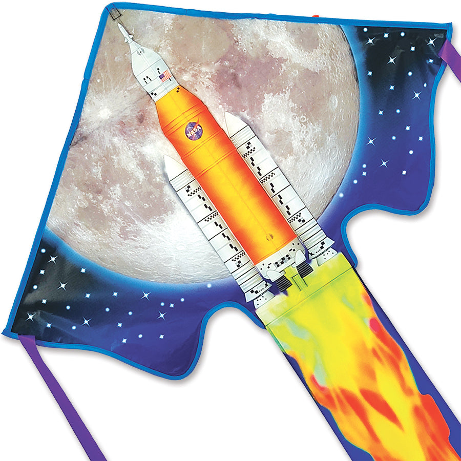 Large Easy Flyer Kite - Artemis featuring vibrant colors and a fibreglass frame flying in the sky, measuring 46 x 90 inches, designed for easy flying.
