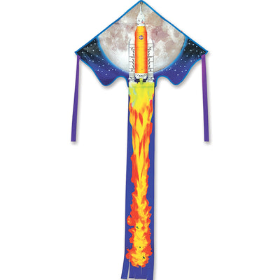 Large Easy Flyer Kite - Artemis featuring vibrant colors and a fibreglass frame flying in the sky, measuring 46 x 90 inches, designed for easy flying.