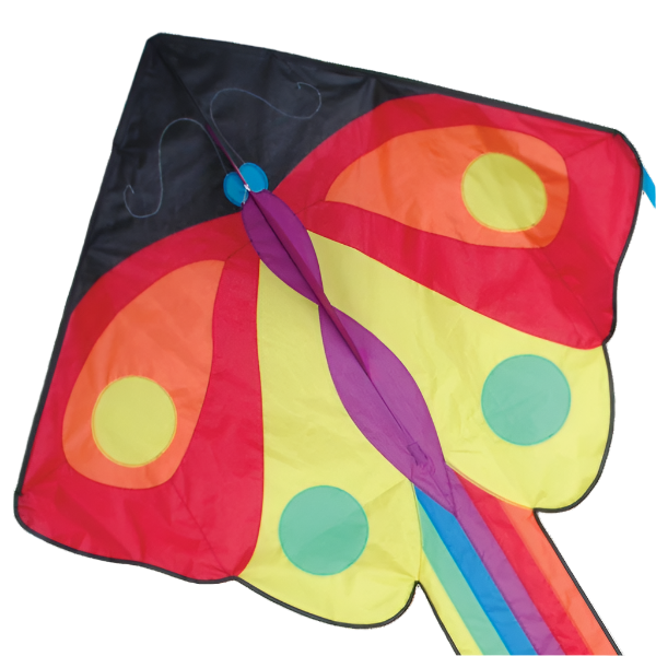 Large Easy Flyer Kite - Butterfly with vibrant design, perfect for stable flying in winds from 5 to 18 mph.