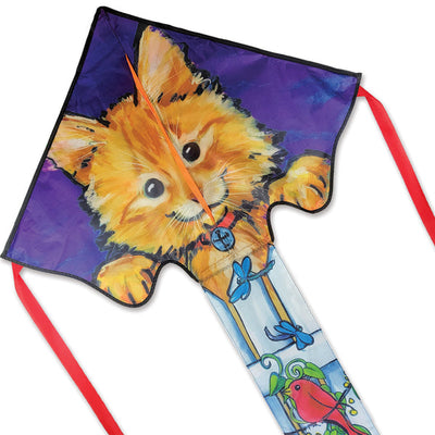 Large Easy Flyer Kite - Kitten on a Fence with adorable design, perfect for stable flying in winds from 5 to 18 mph.