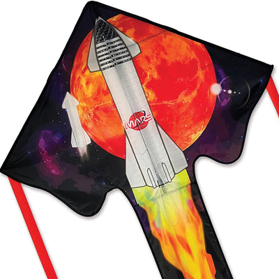 Large Easy Flyer Kite - Mars with colorful ripstop polyester design soaring through a clear blue sky, measuring 46 x 90 inches.