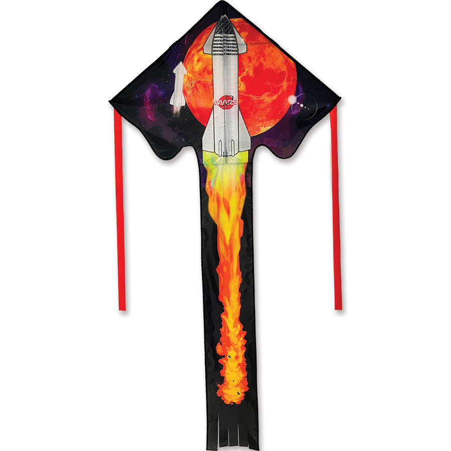 Large Easy Flyer Kite - Mars with colorful ripstop polyester design soaring through a clear blue sky, measuring 46 x 90 inches.